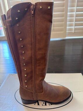 Steve Madden Brown Tall Kids Riding Boots with Star Studs